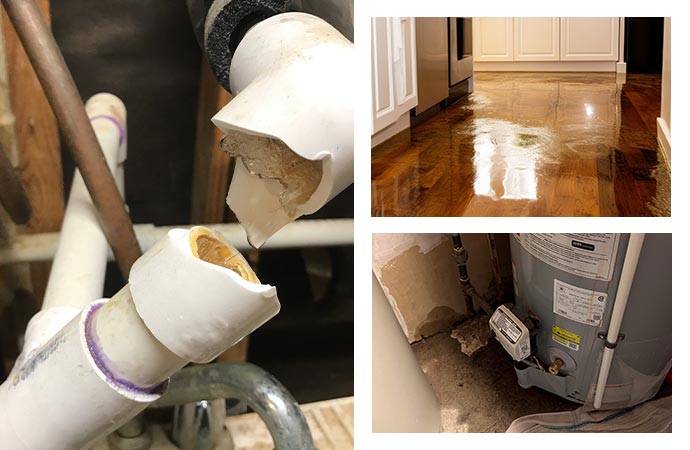 Cleanup services for burst or frozen pipes, plumbing overflow, and appliance leaks.