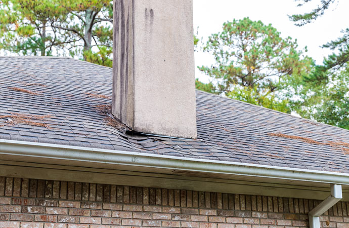 Water damaged roof from water leak