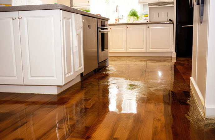 Wooden floor water flooded